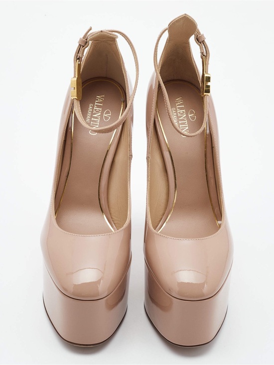 Valentino Shoes - Valentino Beige Patent Tango Ankle Strap Pumps Size 40